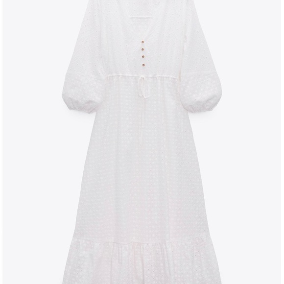 Zara openwork embroidered eyelet white dress S - Picture 6 of 16